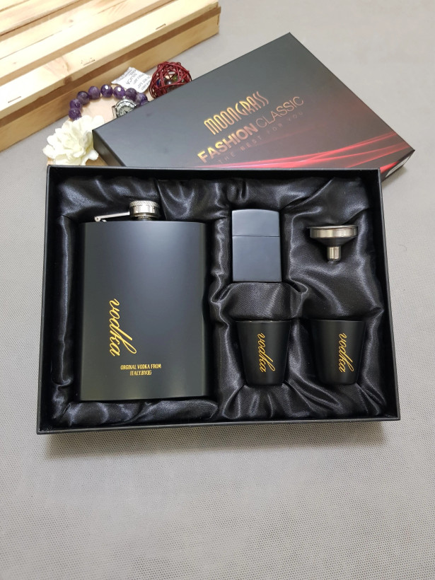 ست بطری جیبی فندک دار مشکی ودکا
