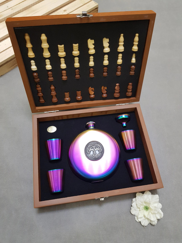 باکس شطرنجدار بطری جیبی استیل ضخیم درخت زندگی