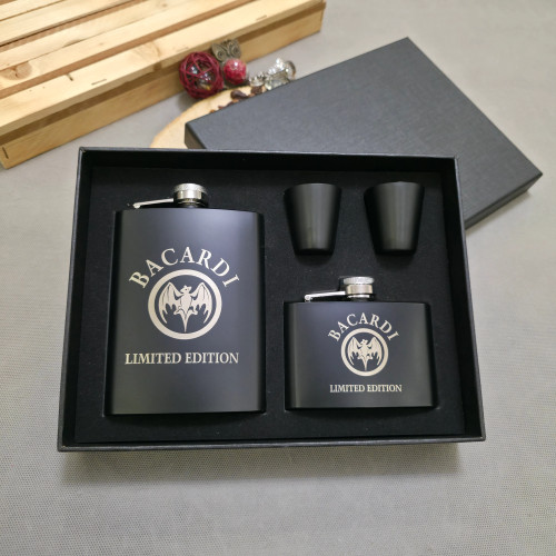 ست بطری جیبی استیل مشکی مات دو قلوی bacardi