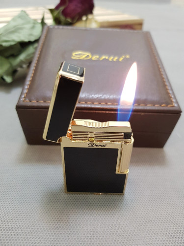 فندک گازی دروی (DERUI) بغلزن رنگ مشکی طلایی با بدنه لاکی