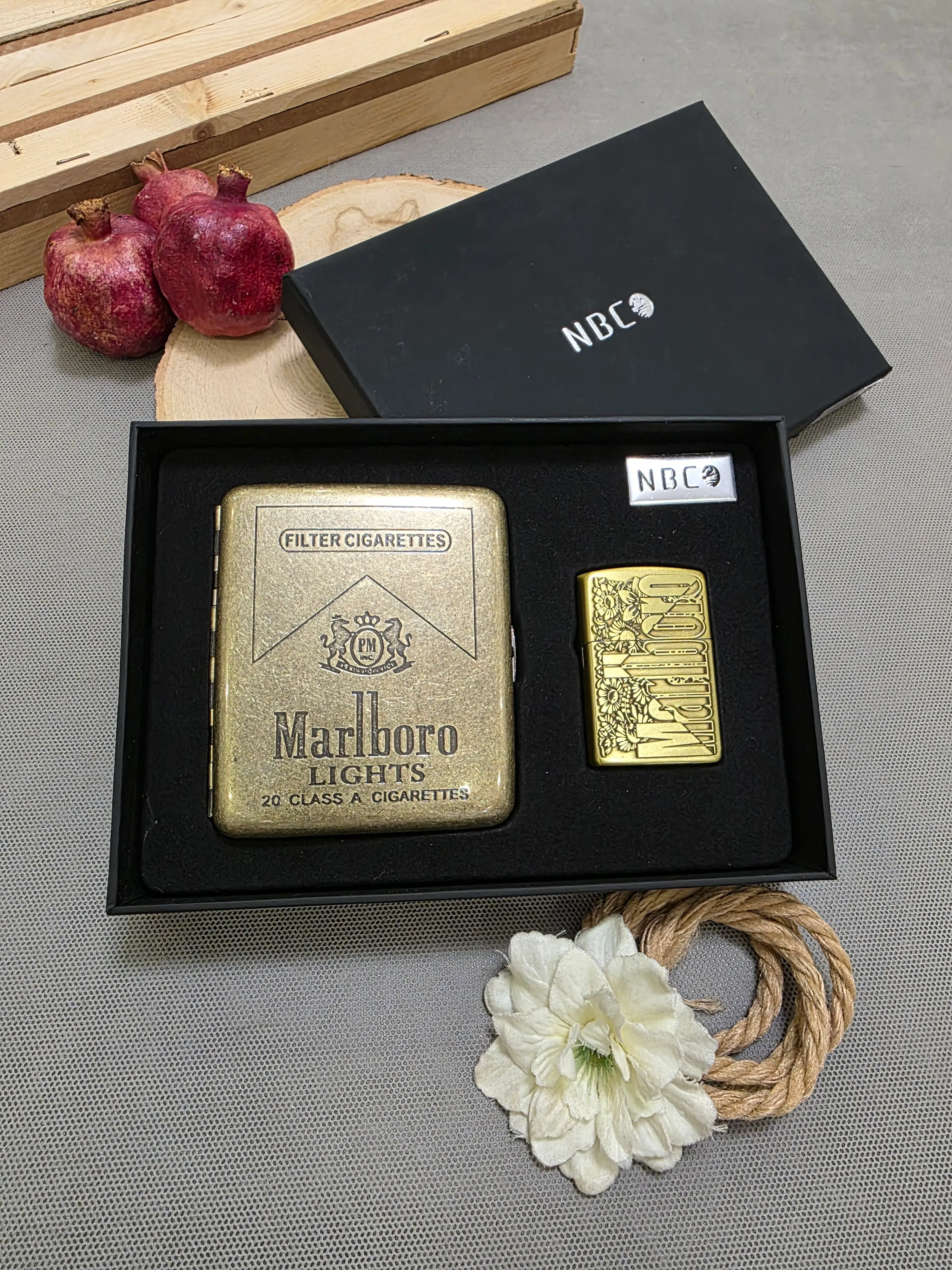 ست فندک و جاسبگاری برنجی مارل برو