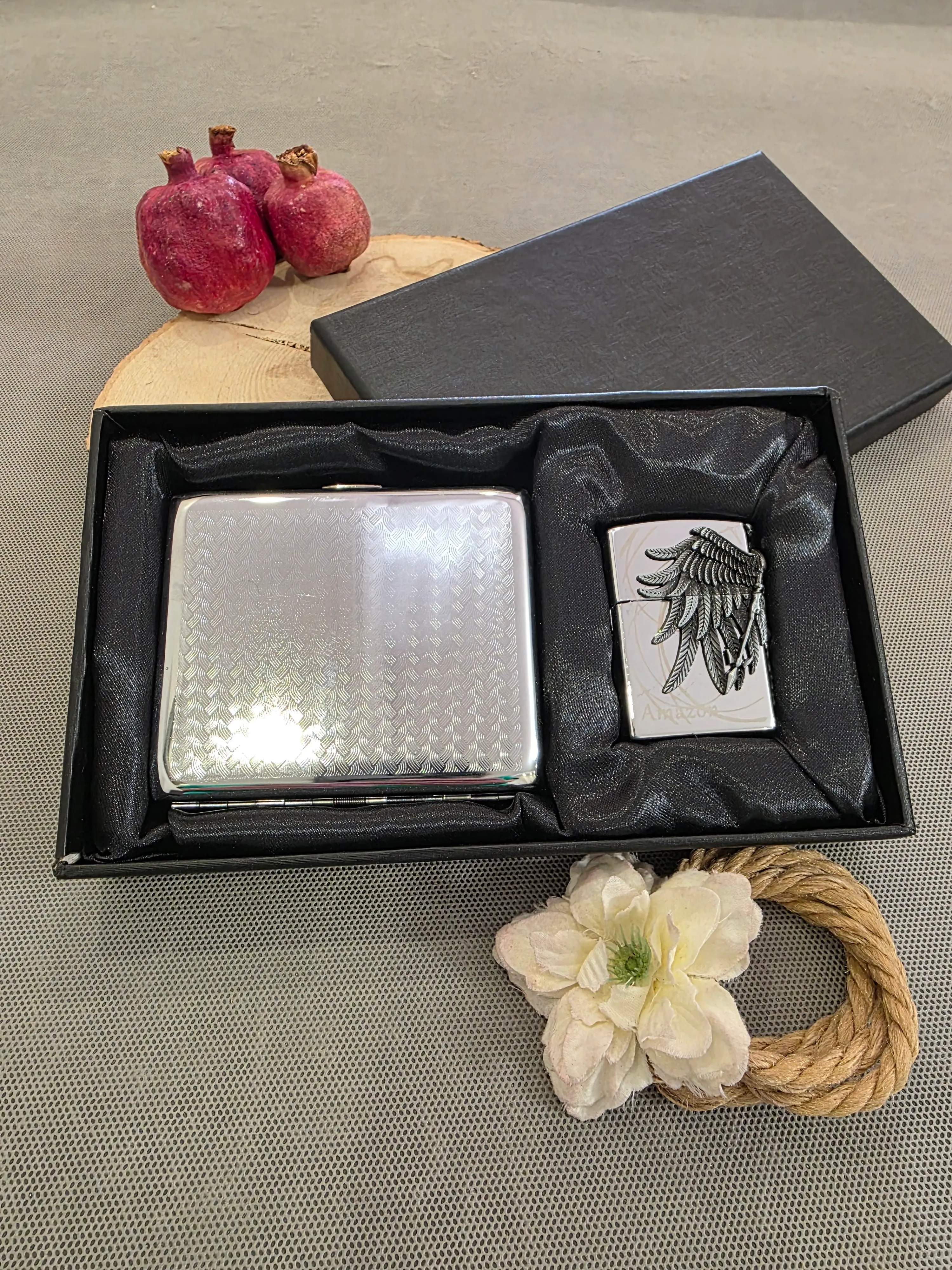 ست جاسیگاری استیل با فندک گازی آمازون