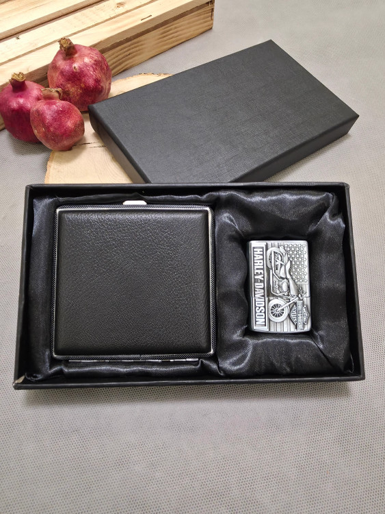 ست جاسیگاری چرم با فندک گازی هارلی دیویدسون