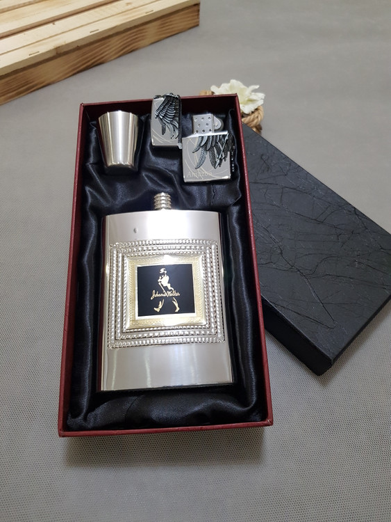 ست بطری جیبی استیل فندکدار به همراه شات