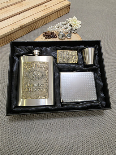 ست بطری جیبی و جاسیگاری و فندک و شات استیل جکدنیلز