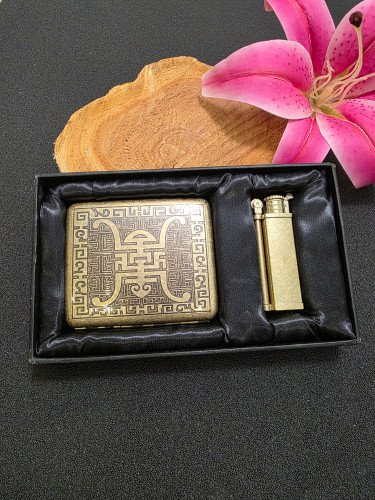 ست جاسیگاری برنجی و فندک گازی