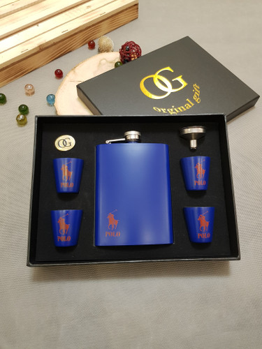 ست بطری جیبی استیل برند og رنگ آبی طرح پولو POLO